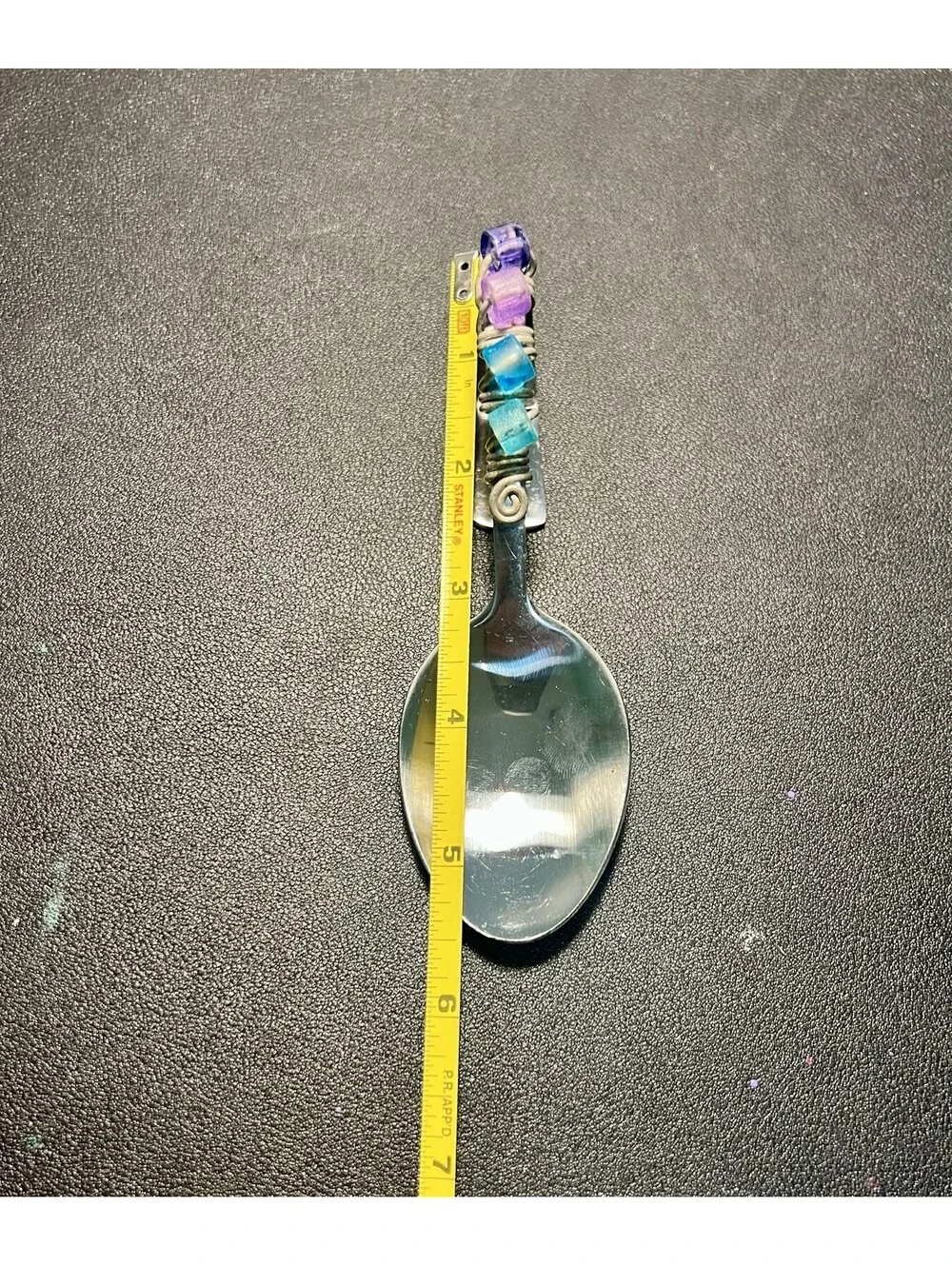Artisan Vintage 1990s 6 Bent Stainless Steel Appetizer Spoons Lucite Beads, 5.5”